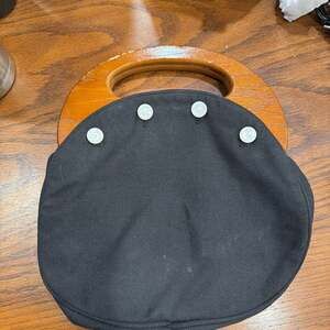 Vintage REVERSIBLE wooden handled purse red canvas...